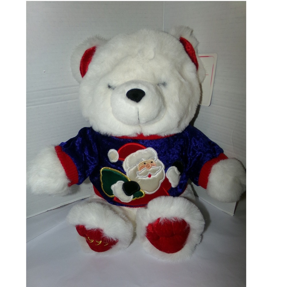 Vintage 1999 Kmart Collectible Bear White Plush Santa Sweater Christmas Holiday